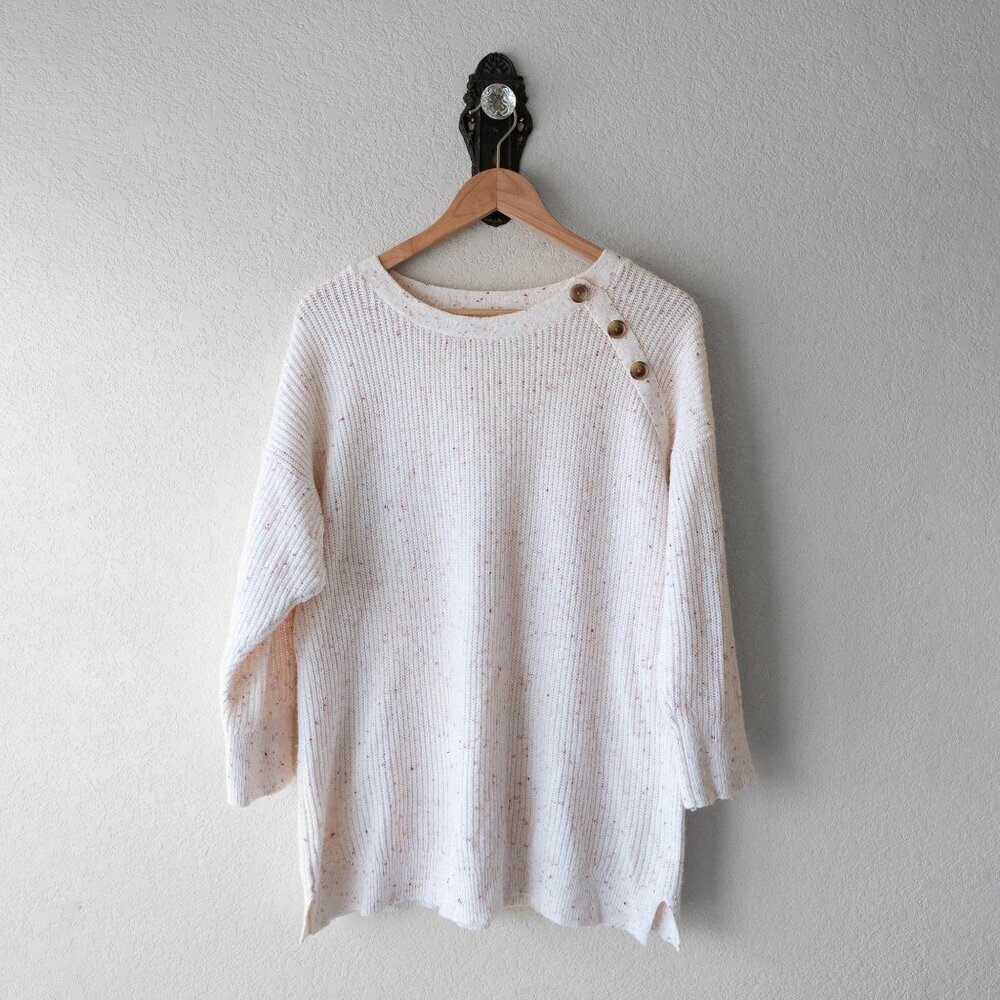 Women's Cream Button-Shoulder Ribbed Sweater
